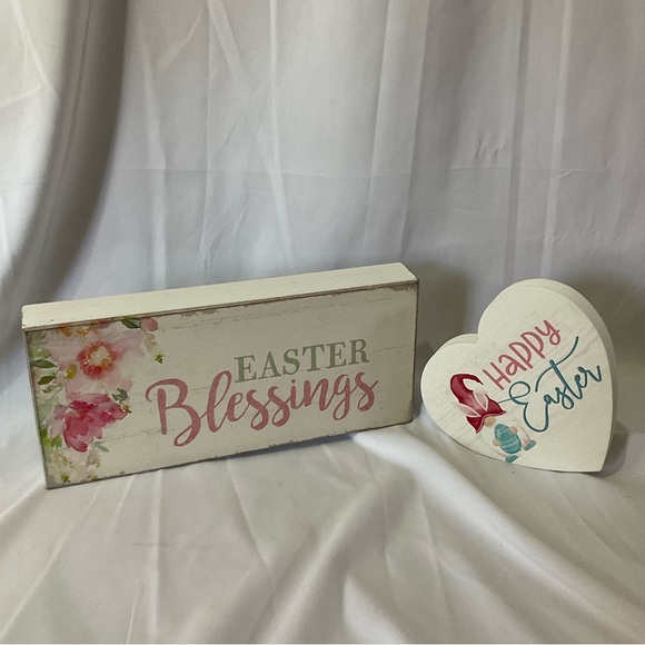 Other - Easter Distressed Wood Block Decor Rectangle and Heart